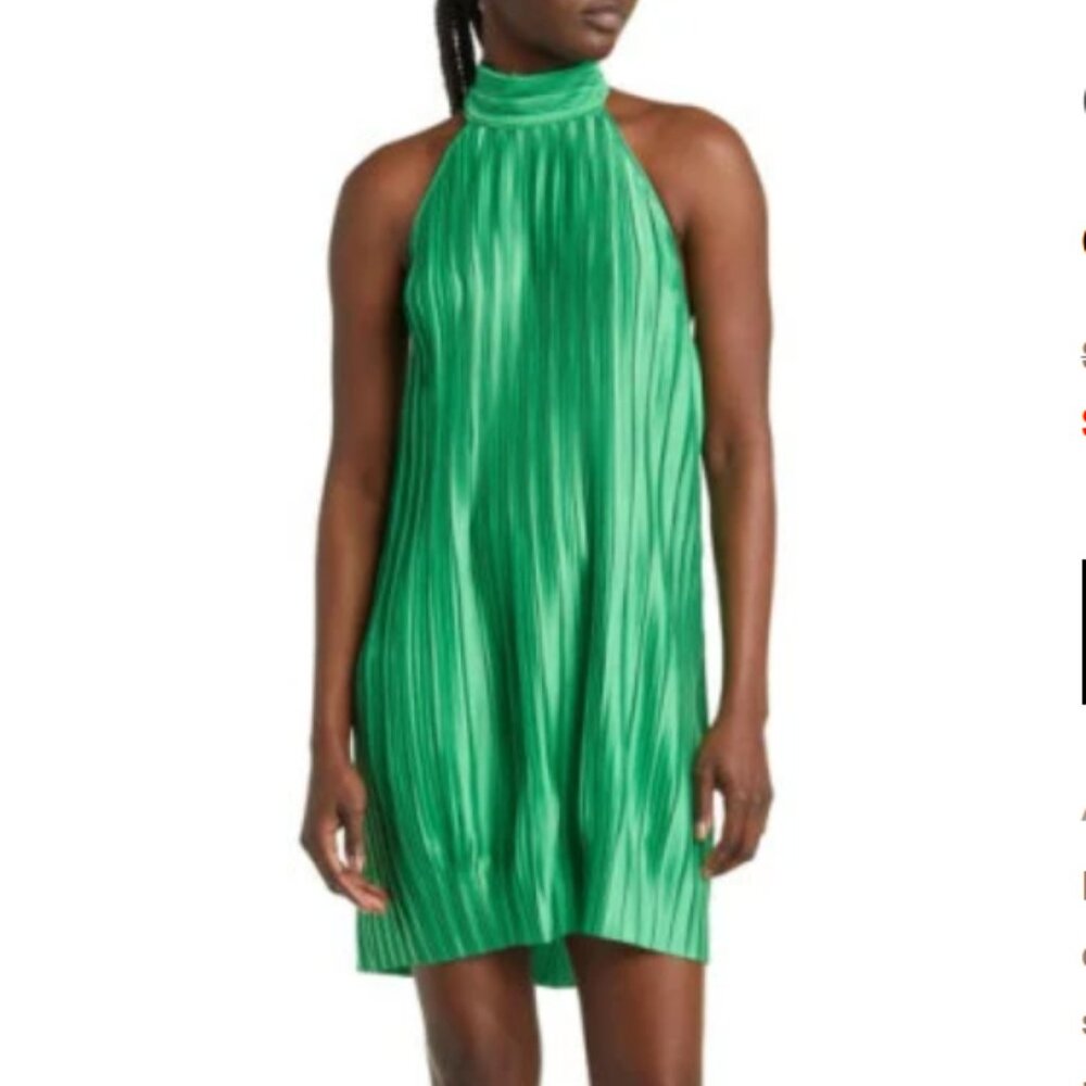 Charles Henry Halter Plissé Satin Minidress | Size M